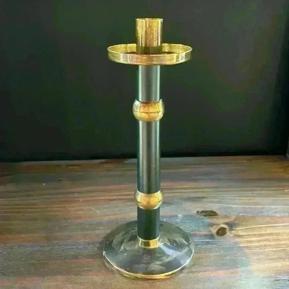 Candlestick/Candle Stick Brass With Hunter Green Accents Vintage 1965..Ambrosia